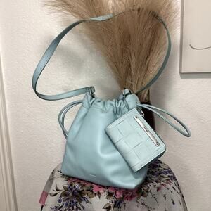 Fossil Blue Leather Gigi Drawstring Crossbody and Matching Wallet ZB1526